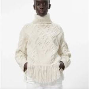 Zara nwt fringed knit sweater ecru